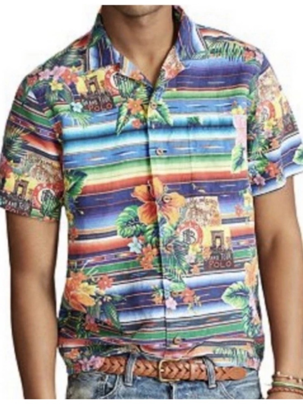Polo Ralph Lauren Custom Fit Floral Serape Shirt Men's Small S Hawaiian Top
